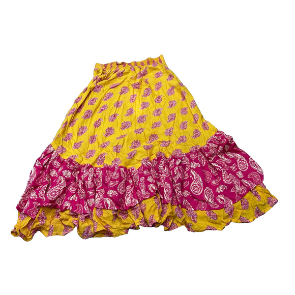 Cool Change Womens Yellow Red Paisley Elastic Waist Ruffle Hem Midi Skirt Size S - Picture 2 of 8